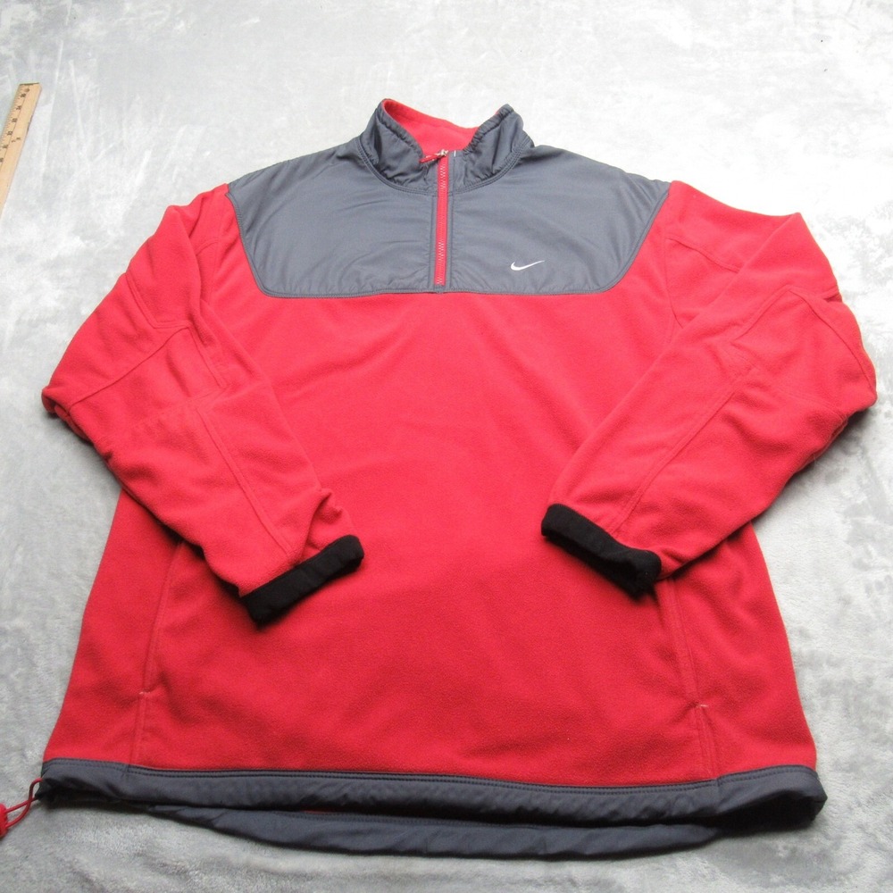 Nike Hybrid Jacket Men Large Red Gray Colorblock 1/4 Zip Pullover Vintage 90s
